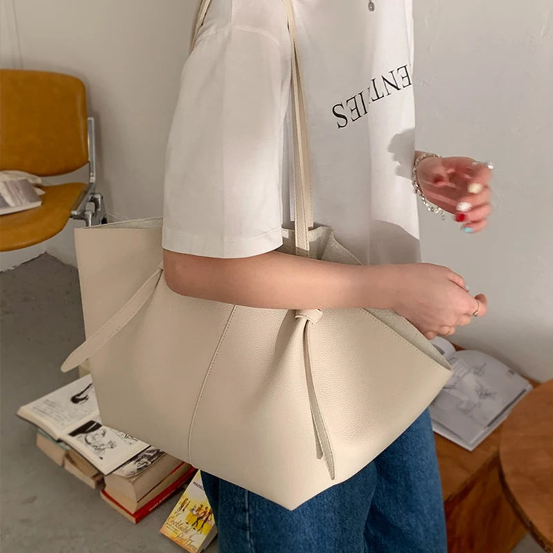 Luxury Designer Women's Soft PU Leather 2-in-1 Shoulder Tote Bag Set Big Capacity Branded Shopper Handbags Gray Blue PinkTan