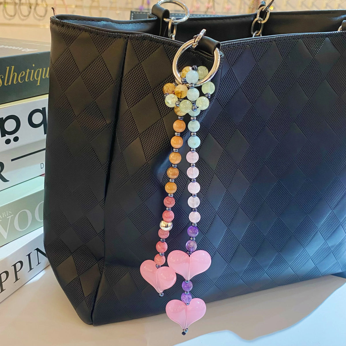 HERLOOK Y2K Bohemian Bag Charm for Women Red Heart Colorful Beads Chakra Energy Healing Pendant Fashion Jewelry Gift Accessory