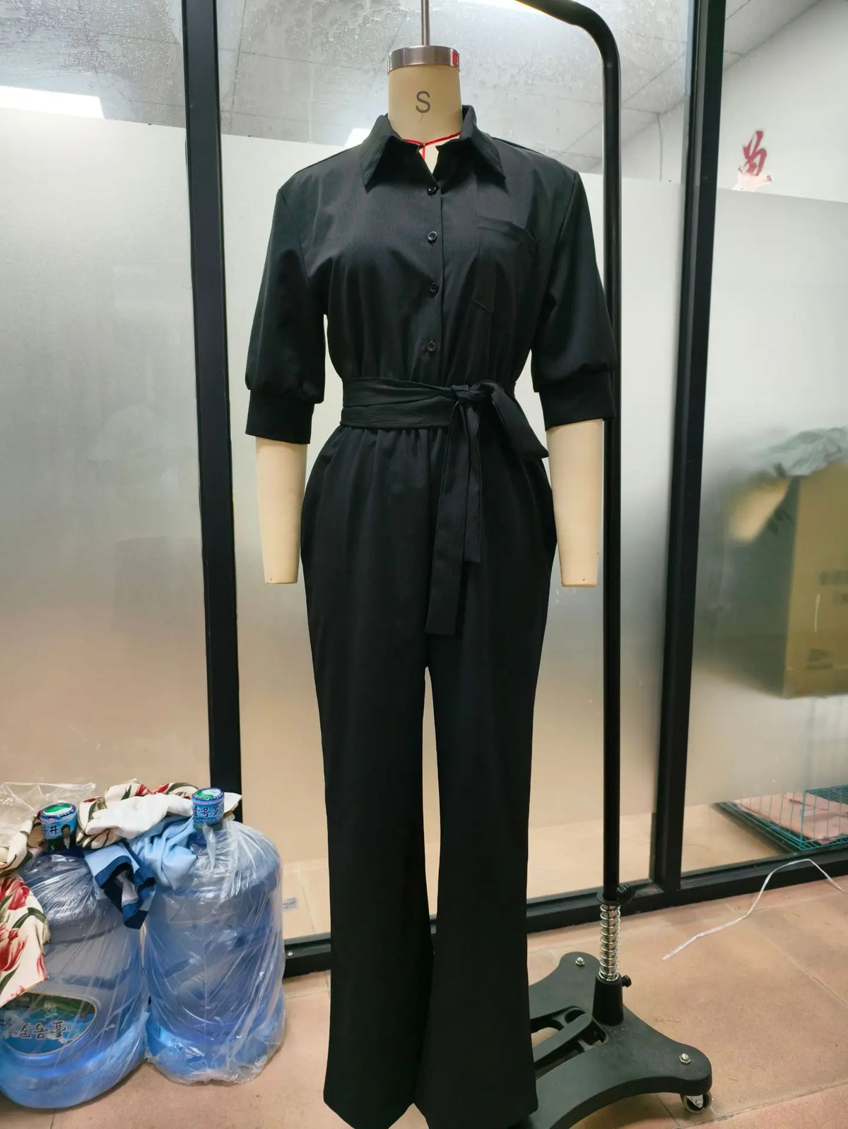 Women's Mid-sleeve Shirts Jumpsuits Spring Summer New 2026 New Fashion Elegant Waisted Lace-up Wide-leg Trousers Female Rompers