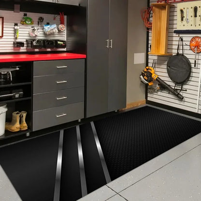 VIKAMA Black Motorcycle Racing Mat Sporty Biker Runner Easy Care Modern Garage Decor Entryway Floor Carpet Non-Slip Rug