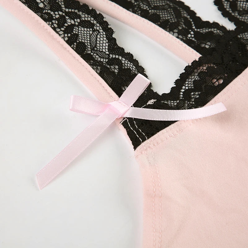 SUCHCUTE Sexy Lace One Piece Short Summer Women Solid Slim Sleeveless Romper Y2K Streetwear Bodysuit Casual Jumpsuit Sports Yoga