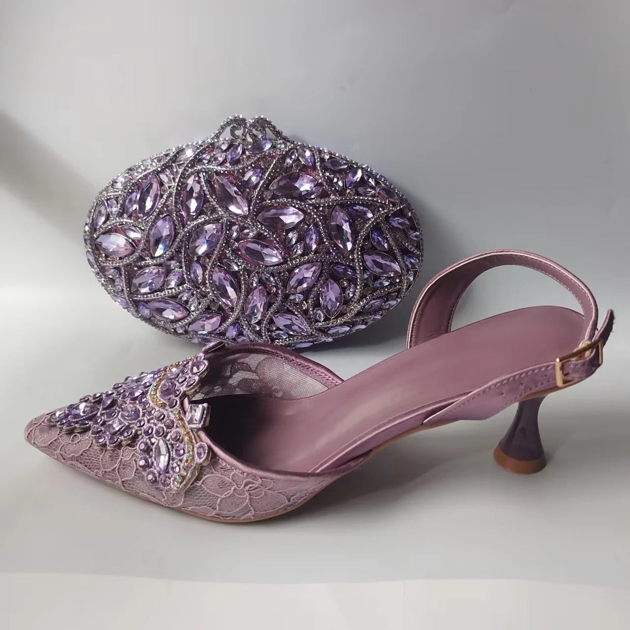 INSIGHTLINK Lady Stones Shoes and Bag Sets for Evening Purses Party Rhinestone Luxury Heels Sandals Set for Party Elegant Pumps
