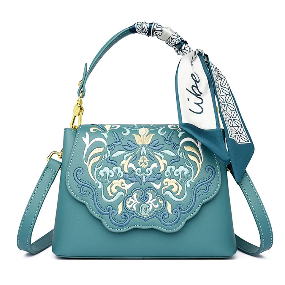 Fashion Embroidery Shoulder Bag Women Designer High Quality Leather Handbag Purse Ladies Small Crossbody Messenger Bag Female