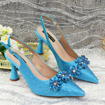 New Fashion Pointed Toe Shoes Heels Elegant Italian Woman Wedding for Party Shoes Women Party Pumps Decorated with Rhinestone