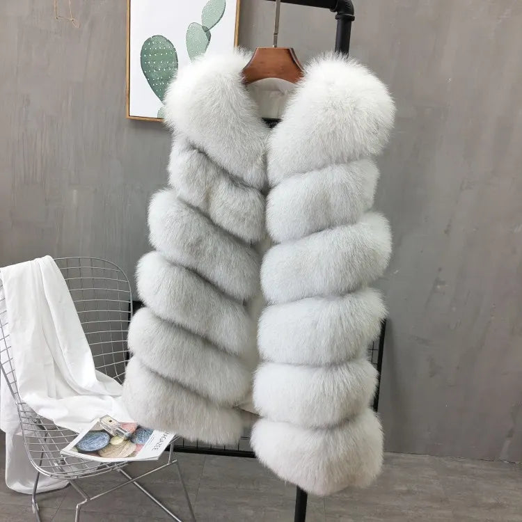 Women Natural Real Fox Fur Vest Autumn Winter Ladies 6 Strips Gilet Sleeveless Genuine Fur Coat Female Real Fur Vest Waistcoat