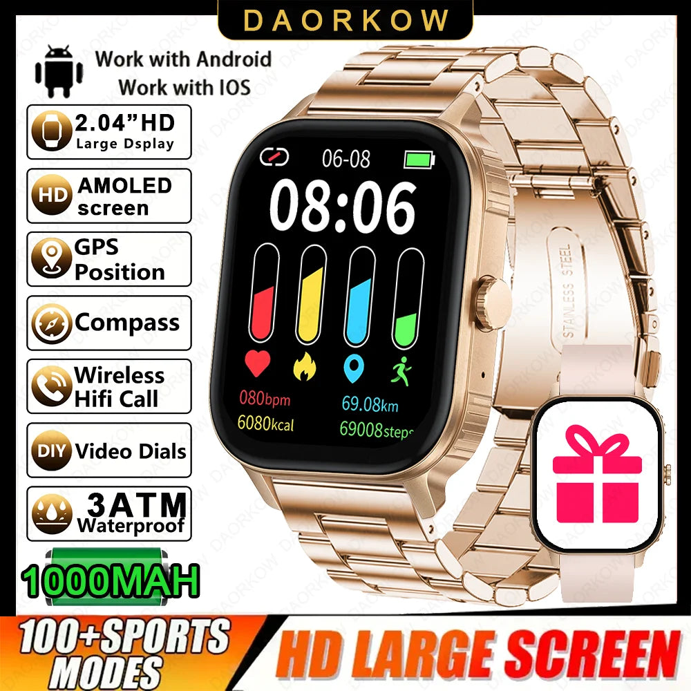 2026 1000mAh Large Battery 2026 New 2.04" HD Display Health Monitor Smart Watch Bluetooth Call IP68 Waterproof Sports Smartwatch