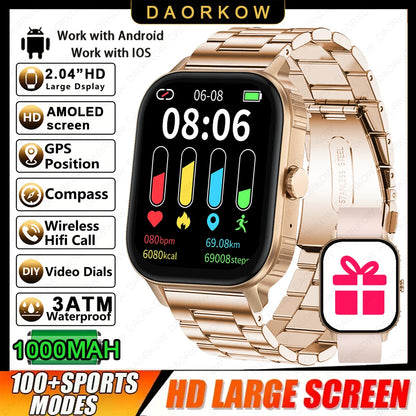 2026 1000mAh Large Battery 2026 New 2.04" HD Display Health Monitor Smart Watch Bluetooth Call IP68 Waterproof Sports Smartwatch