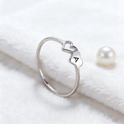 COOLTIME Initial Letter Ring for Women Stainless Steel A-Z Alphabet Double Heart Rings Simple Wedding Cheap Gift For Lover