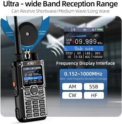 KSUT Ham Radio Walkie Talkie Handheld HF SSB CB Two Way Radios Screen with Short Wave Antenna for Hiking Camping HF123D