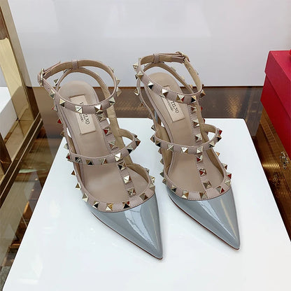 Women's Gladiator sandals Summer 2026 Luxury With Ankle Strap Pointed Toe Fashion Rivet High Heels Party Ladies Shoes Women 10cm
