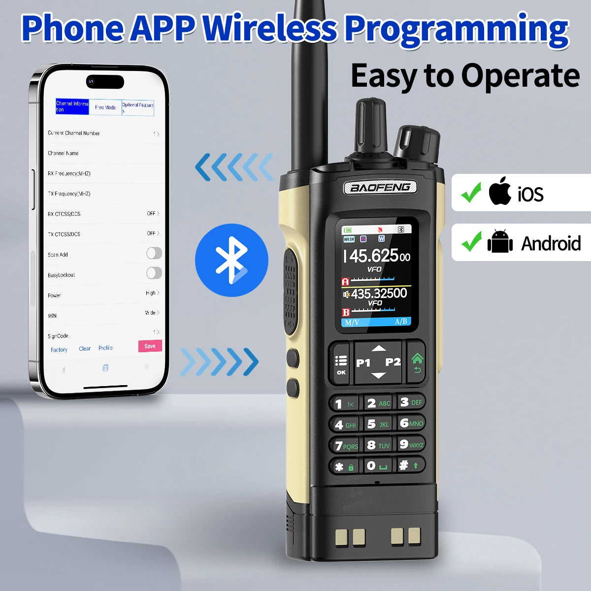 Baofeng UV-32 Walkie Talkie GPS 10W High Tri Power Bluetooth Wireless Programming UHF VHF Scrambler Type C Charge Two Way Radio