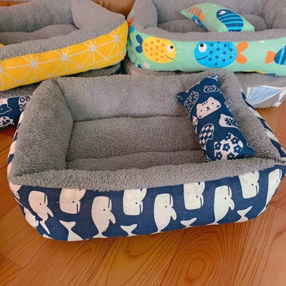 Soft Pet Bed Cat Bed Dog Bed Pet Mattress with Pillow Winter Warm Comfortable Sleeping Mat for Cats Dogs Plush Cat Mat Cat House