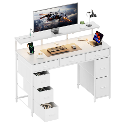47Inch Computer Desk with Storage Drawers, Gaming Desk with LED Lighting and USB Ports, Home Office Desk with Monitor Stand, Suitable for Studies, Available in 4 Colours