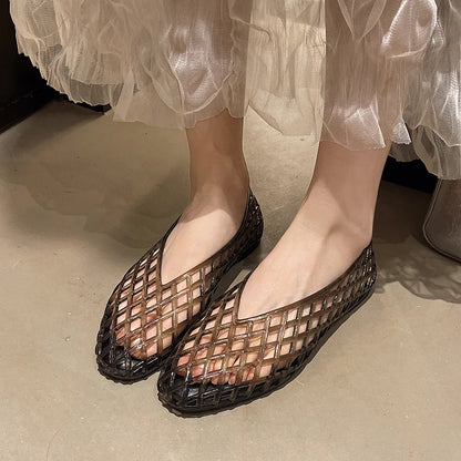 New V-mouth Crystal Jelly Shoes Fashionable, Versatile, Comfortable, Flat Bottom Single Shoes, Casual Sandals for Women