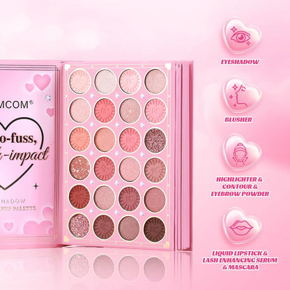 All-in-One 5-Page Makeup Magic Book: Full Kit with Multi-Shade Eyeshadow, Blush, Highlighter, Contour & Glossy Lip Gloss