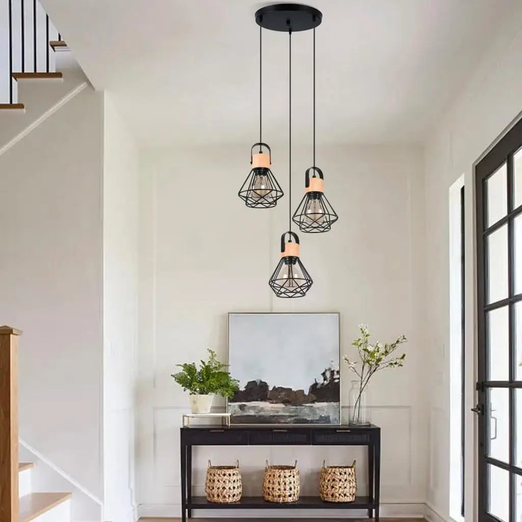 3 Heads Vintage Pendant Lights Wood Hanging Lamp Chandelier Industrial for Loft Dinning Living Room Kitchen Lighting Fixture LED