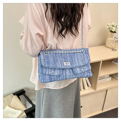 Korean Brand Shoulder Bag 2026 New Denim Side Bags for Women Ladies Crossbody Solid Fashion Chain Designer Daily Commuter City