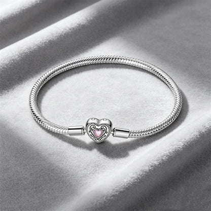 2026 Hot Selling 925 Silver Heart Shaped Buckle Snake Chain Sparkling Zircon Original Bracelet Women Fashionable Luxury Jewelry