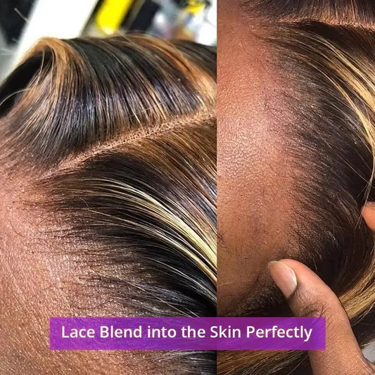 4/27Highlight Straight Lace Front Wig Human Hair 13x6 Lace Frontal Wigs Brazilian Honey Blonde Colored Wigs Remy 100% Human Hair