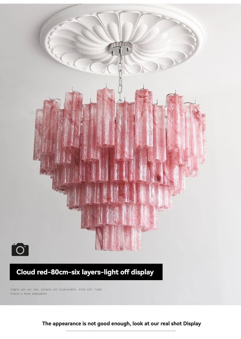 Designer Murano Ceiling Chandeliers Pink Colorful Glass LED Hanging Pendant Lights for Living Dining Room Bar Villa Art Lighting