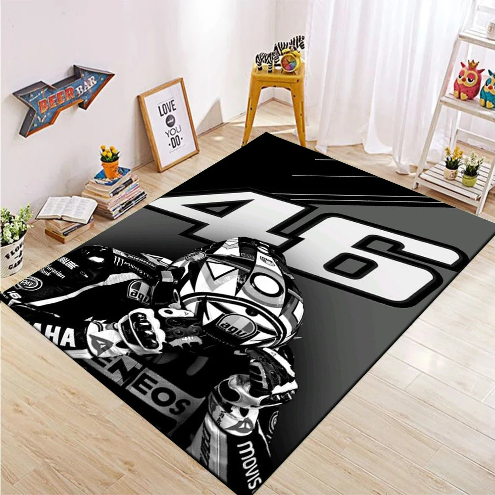 The Doctor Cartoon Yellow Carpet Mat Racing Theme Living Room Rug with Number 46 Signature Home Non-Slip Play Rugs for Bedroom