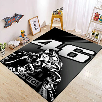 The Doctor Cartoon Yellow Carpet Mat Racing Theme Living Room Rug with Number 46 Signature Home Non-Slip Play Rugs for Bedroom