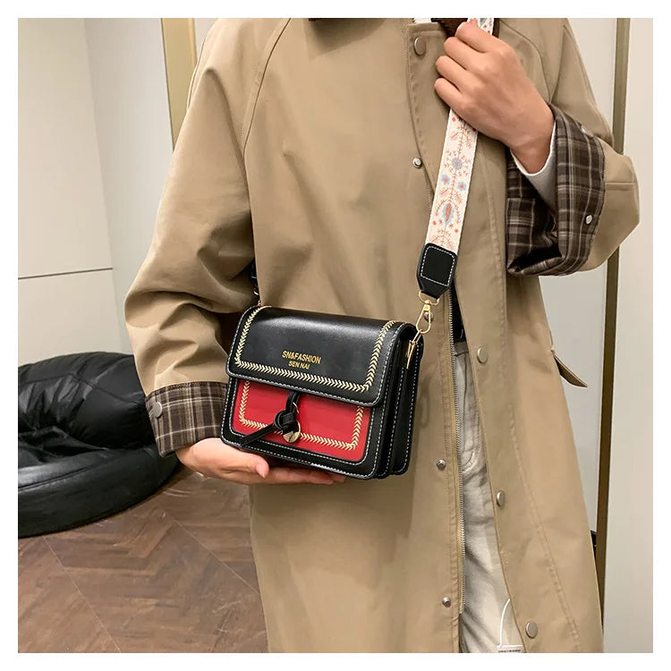 Fashionable Bag for Women, Versatile New Crossbody Bag, Contrasting Color Shoulder Bags, Small Square Bag, Wide Shoulder Strap