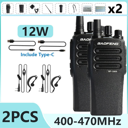 1/2PCS BaoFeng BF 1909 12W High Power Walkie Talkie Long Range UHF Two Way Radio Type C Charging Transmitter Upgrade UV 5R UV 82