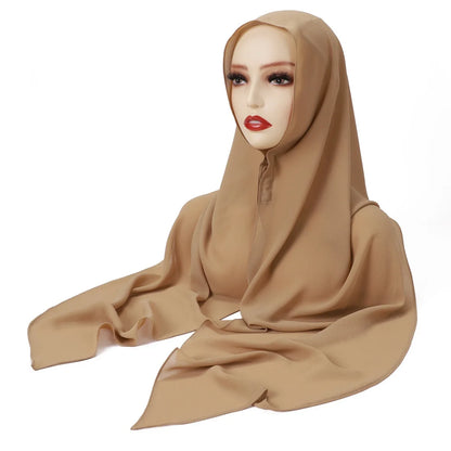 2025 Ramadan Women Solid Scarf Built-in Magnetic Muslim Chiffon Hijab Shawls Head Wrap Hijabs Scarves Ladies Foulard Islamic