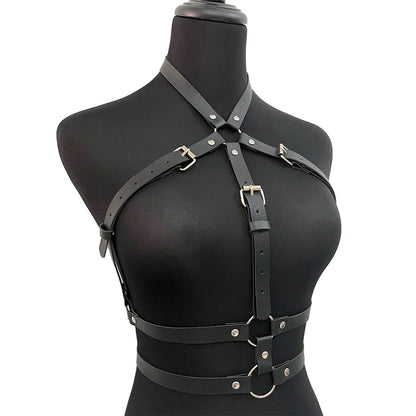 Women Fashion Belt PU Leather Body Shoulder Armor Chest Harness Sword Belt Shoulder Strap Harness Women Clothing Open Cage Bra