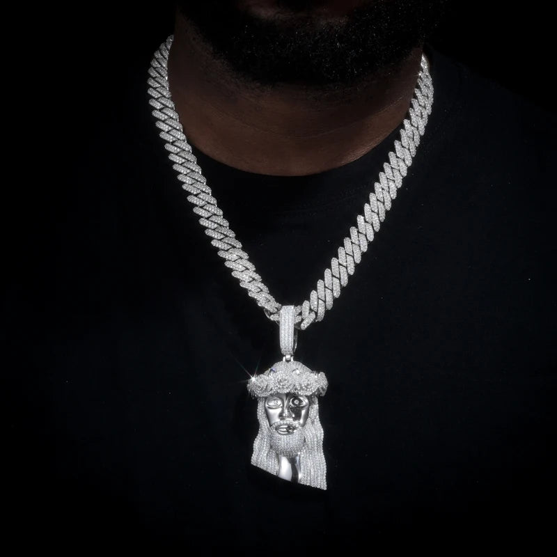 Iced Out VVS Moissanite Jesus Head Pendant Necklace for Men and Women 925 Sterling Silver Hip Hop Christian Jesus Facial Jewelry