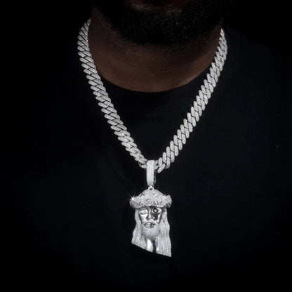 Iced Out VVS Moissanite Jesus Head Pendant Necklace for Men and Women 925 Sterling Silver Hip Hop Christian Jesus Facial Jewelry