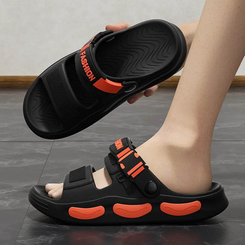 Men's Slippers Thick Sole Summer Beach Slides EVA Lightweight Open-toe Sandals For Men Non-slip Indoor Bathroom Home Shoes