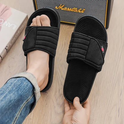 Fashion Men's Slippers Suede Cloth Non-Slip Casual Sandals Platform Soft Home Shoes Indoor Slides Outdoor Beach Shoes Flip-flop