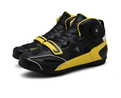 Leather Motorcyclist Boots Men's Motorcycle Ankle Boots Motocross Racing Shoes Women Breathable Mesh Biker Boots Anti-slip Shoes