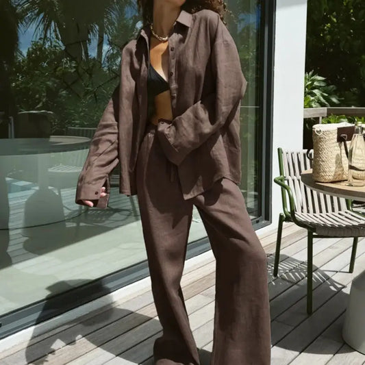 Casual Lapel Shirt Pants Suits Fashion Single Breasted Blouses Elastic Waist Pants 2026 Spring Sets Woman 2 Piece Loose Outfits