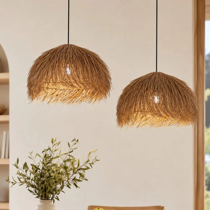 Japanese Wabi Sabi LED E27 Pendant Lights 50CM Rattan Straw Hat Chandelier Retro B&B Suspend Lamp Retro Raffia Decor Droplight
