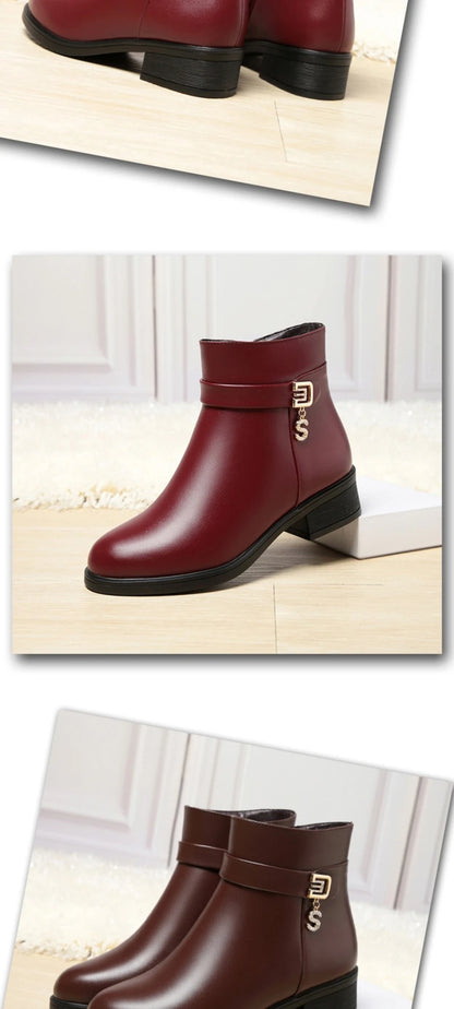 High-Heeled Leather Shoes Spring Single Shoes Thick Heel Thick Sole Slip-On Women's Shoes Square Toe Middle-Aged Mother's Shoes