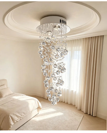 Modern Luxury Spiral Crystal Ceiling Fixture Long Cascading Crystal Design for Duplex Stairwell High Ceiling Home Lighting