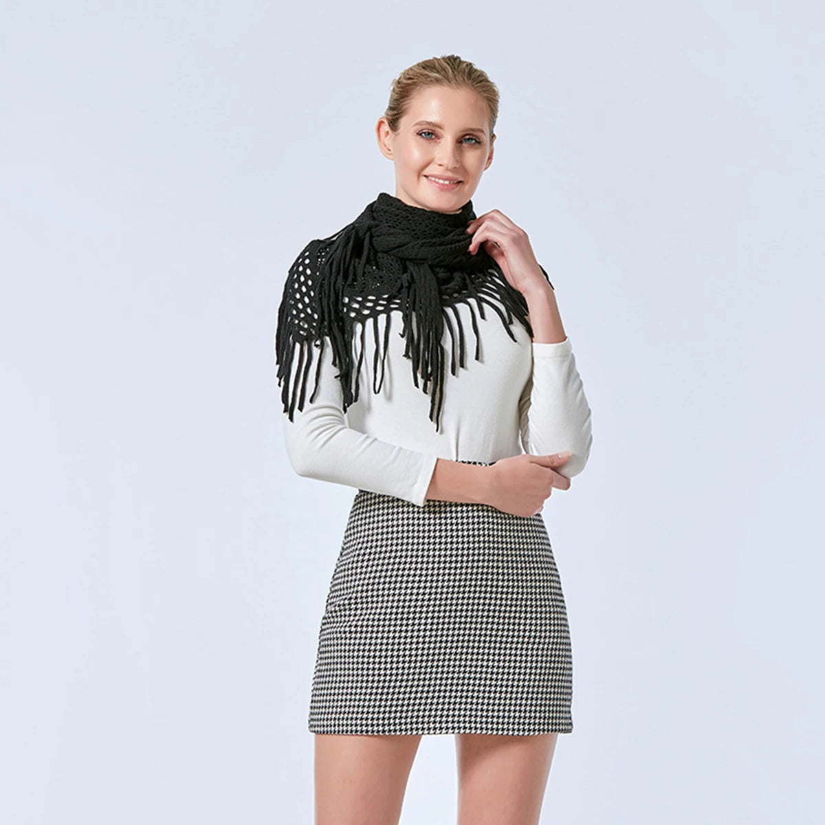 Knit Hollow Out Fake Collar Warm Tassel Shawl Scarf Fashion Pullover Lightweight Solid Knitted Large Scarfs Women Muffler Wrap