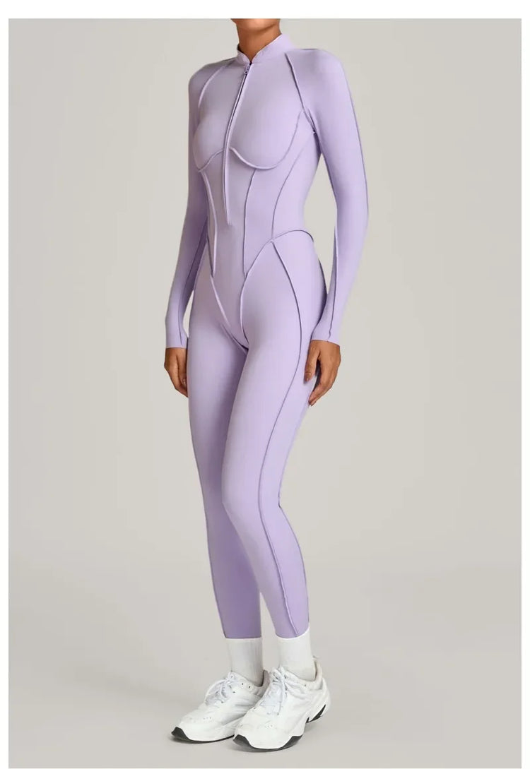 Women's Winter Yoga Jumpsuits Sports Fitness Hip-Lifting Slimming One-piece Zipper Long-Sleeved Outdoor Gym Workout Bodysuits