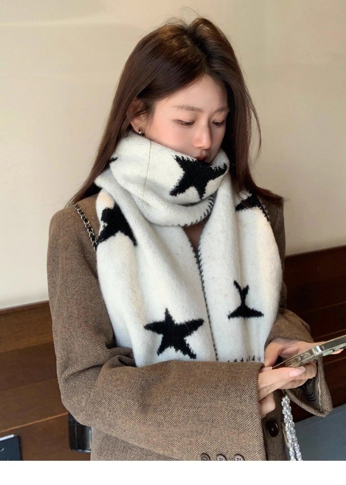 Women's Scarves Korean Star Sweet Kawaii Thickened Warm High Quality Shawl For Girl Versatile Cute Preppy Style Scarf Winter