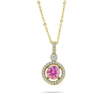 925 Sterling Silver Double Circle Halo Two Stone Drop Pendant Necklace Round Cut D VVS1 Multi Color Moissanite Fine Jewelry