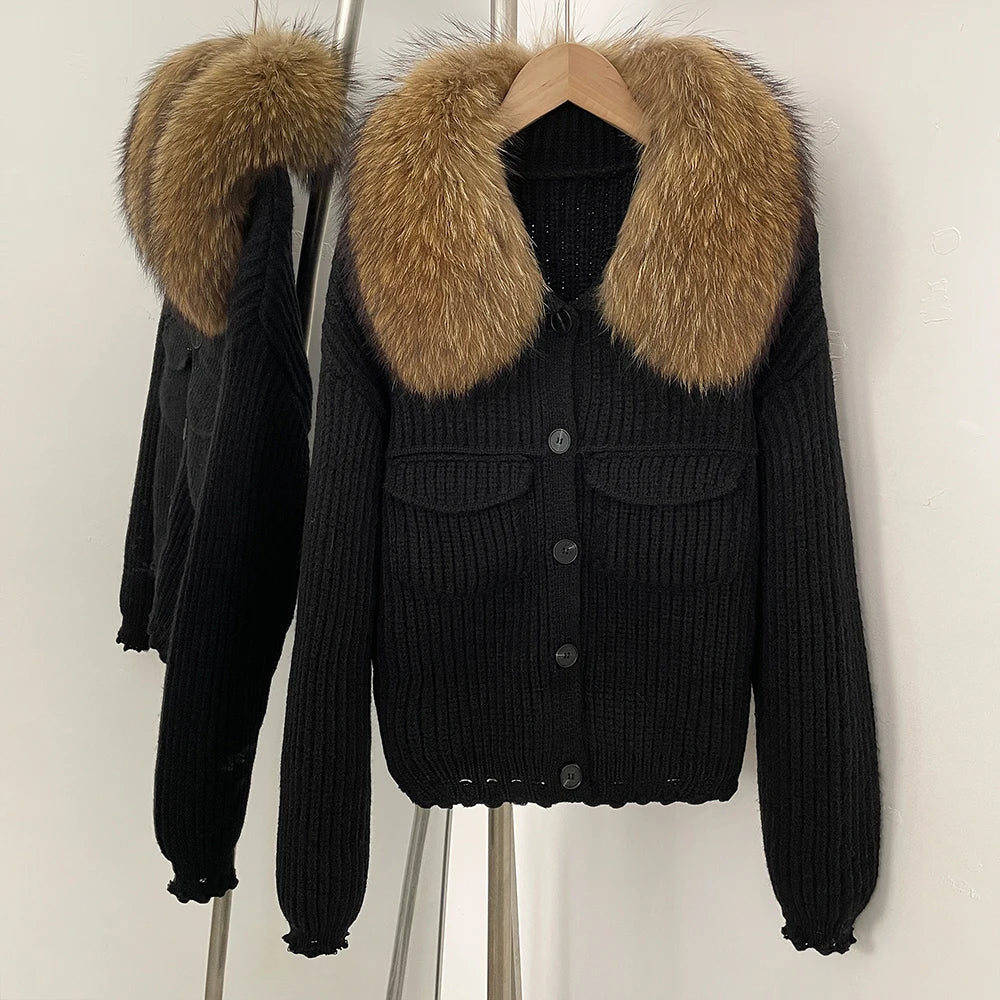 OFTBUY 2025 New Autumn Winter Women Real Fox Fur Caedigan Natural Fox Fur Hooded Jacket Decoration Lady's Sweater Coat