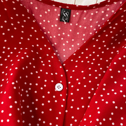 Summer Women Polka Dot Long Dress Vintage V-Neck Flying Sleeve High Waist Single Breasted A-Line Casual Vestidos Female Robe New