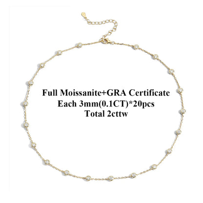 COSYA 2cttw 3mm Moissanite Necklace for Women S925 Silver Plated 18K GoldD Color Bezel Bubble Choker Chain Fine Jewelry Gift