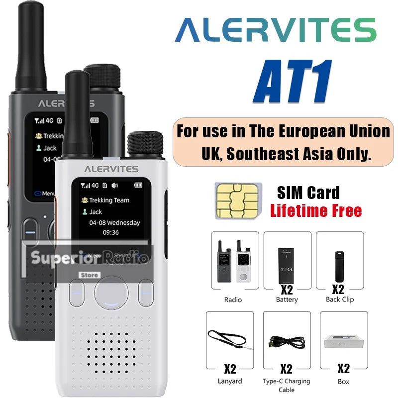 1/2/3PCS ALERVITES PoC AT1 Global Walkie Talkie Baofeng Radio 4G LTE Unlimited Distance US/EU Version OLA APP USB-C Ultra-light