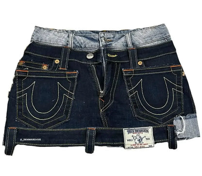 Y2K Gothic Punk Style Denim Short Skirt Women Harajuku Retro Patched Zipper Skirt Streetwear Low Waist Vintage Jeans Mini Skirt