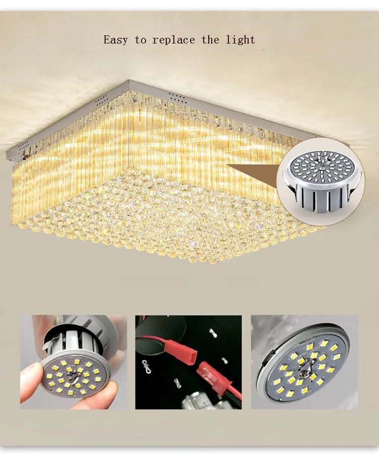 K9 Crystal Ceiling Lights LED Modern Lamps Luxury Chandelier Living Room Dining Bedroom Rectangle LED Lighting Hotel Mall Shop