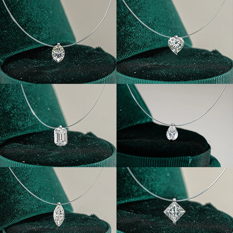 Moissanite Transparent Fishing Line for Women Mermaid Tears Necklace Creative Women's Moissanite Diamond Clavicle Chain